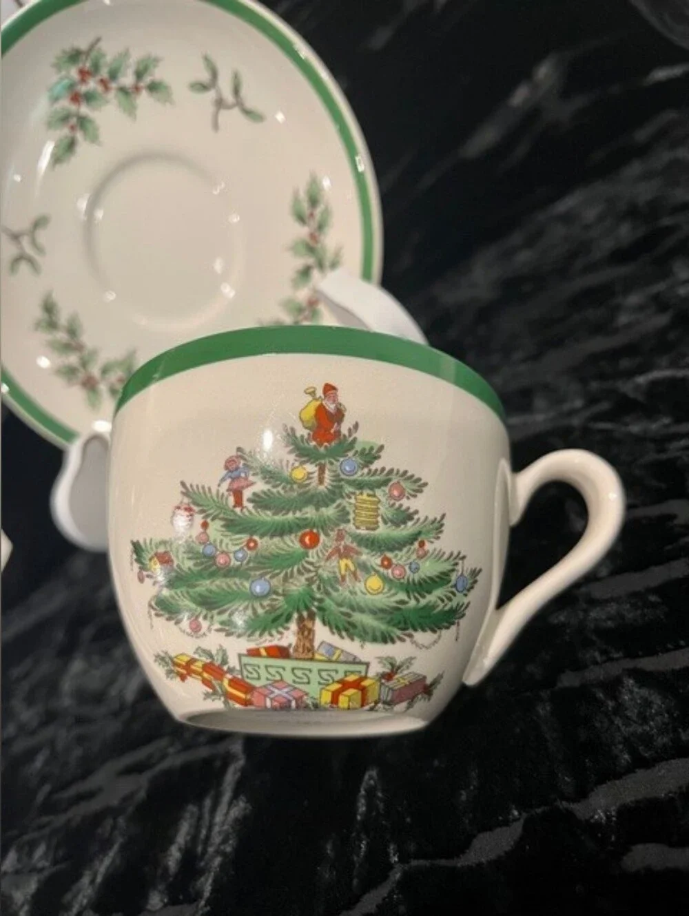 Vintage Pre-1994 Spode Christmas Tree Cup & Saucer Set English Made EUC